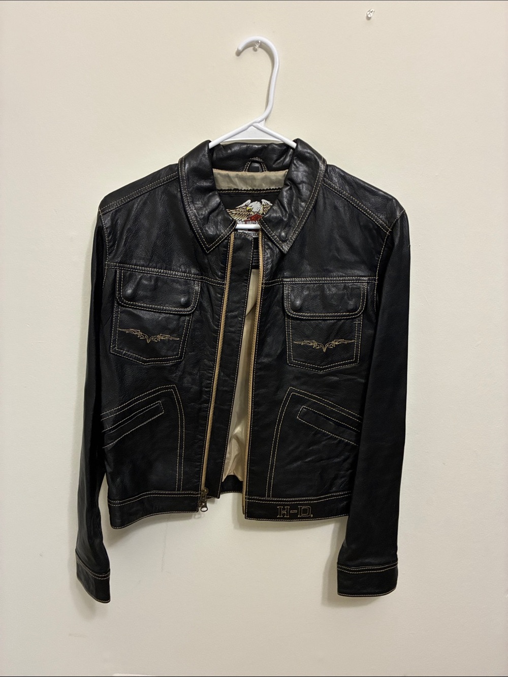 Harley-Davidson Black Leather Women's Rider Jacket with Contrast Stitching